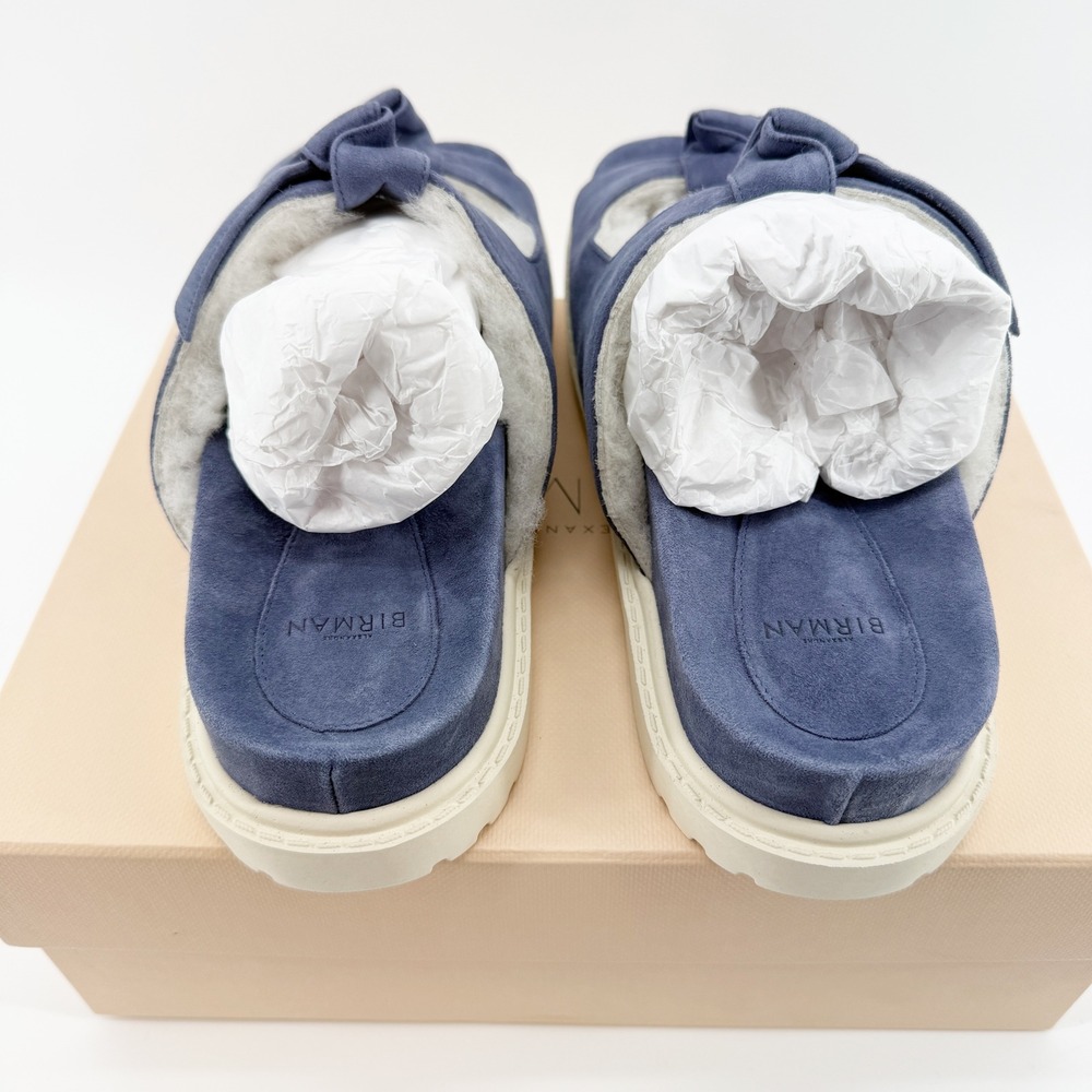 Alexandre Birman Lolita Shearling Lined Slide Sandals Blue Suede Designer NEW - Picture 16 of 16